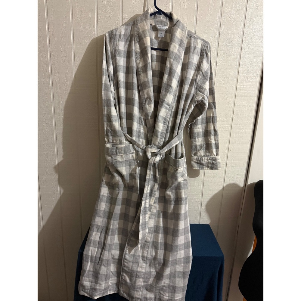 Sleep Sense Portuguese Flannel Robe Grey White Buffalo Check Cotton XS